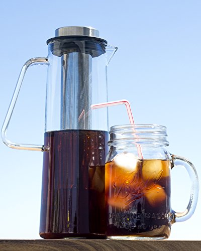 Cold Brew Coffee Maker - 1 Liter Iced Coffee Maker -Borosilicate Cold Brew Pitcher with Removable Laser Cut Stainless Steel Cold Brew Coffee Filter