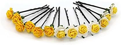 10 Yellow Red Paper Flower Bobby Pins, Rustic Wedding, Bridal, Hair Accessory (FL60)