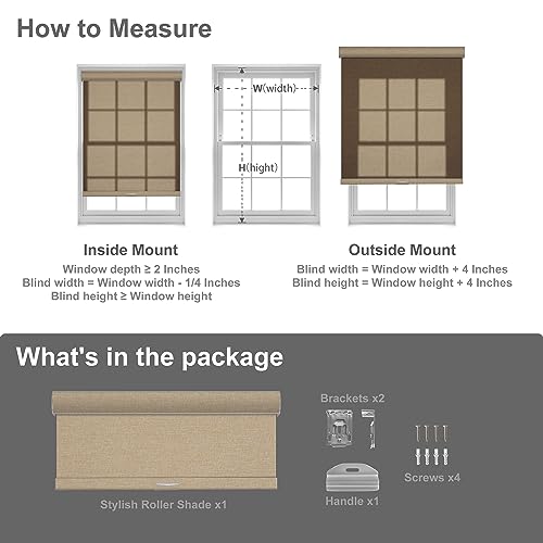 Boolegon Blackout Roller Shades for Windows,Cordless,Linen Fabric,Roller Blinds,Thermal Insulated Fabric UV Protection,Window Shades for Home,Door,Bedroom,Office,Blackout-Brown,Custom Size