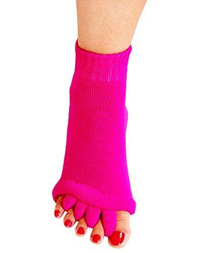 Yoga Sports GYM Five Toe Separator Socks Alignment Pain Health Massage Socks, Prevent Foot Cramps, One Pair,Rose