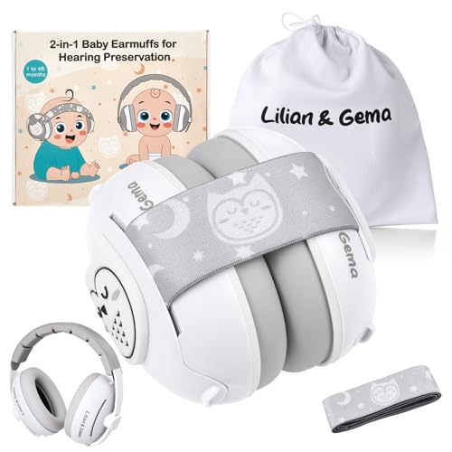 Lilian&Gema 2 in 1 Baby Noise Cancelling Headphones, Adjustable Anti-Noise Headphones for Children Under 48 Months, Owl Design, Sleep and Activities, Hearing Protection for Babies