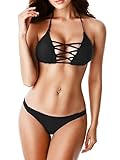 Cabreao Women's Bikini Set Criss Cross Bikini Swimsuits Sexy Strap Side Bottom Swimwear 2 Piece