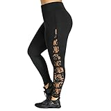 Greatgiftlist Womens Plus Size Floral Lace Mesh Leggings Workout Running Athletic High Waist Black Pants (3XL, Black)