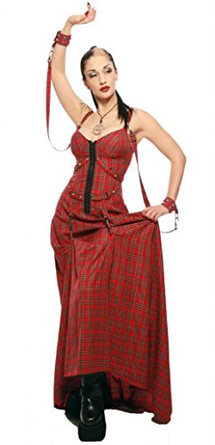 Lip Service Spiked Gothic Rocker Bondage Victorian Plaid Long Dress (XS)