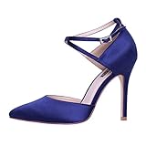 ERIJUNOR Women High Heel Ankle Strap Satin Dress Pumps Evening Prom Wedding Shoes