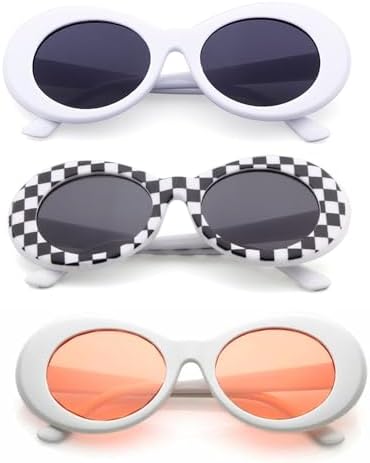 Laurinny Sunglasses Oval Clout Goggles for Women Men Trendy Retro