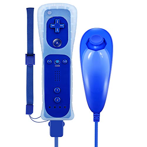 Maliralt Wii Remote Controller and Nunchuck for Nintendo Wii/Wii U, LP02 Wii Wireless Controller with Joystick Silicone Case and Wrist Strap Build-in Vibration Motor - Indigo (Third-Party Made)