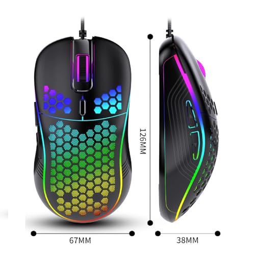 GADIRIA D110 Wired Gaming Mouse - Ultralight Honeycomb Design, 7200 dpi, 6 Programmable Buttons, RGB, USB-A + USB-C - Gaming Mouse for PC, Mac, Windows 10/11 and Linux (Matte White)