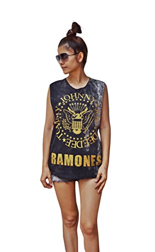 Womens Ramones Dropped Arm Vest Tank-Top Singlet Sleeveless T-Shirt Ladies M/L Stonewash