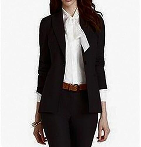 Women's Slim Jacket Long-Sleeve One Button Business Suit OL Blazer and Pants Set (4X-Large, Black)