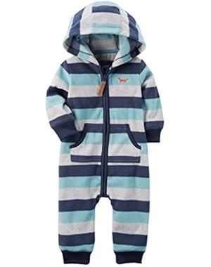 Baby Boys Fleece Hooded Romper Jumpsuit, Blue Fox, 18 Months