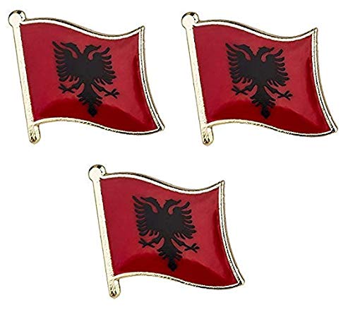 Pack of 3 x Flag of ALBANIA metal pin badges