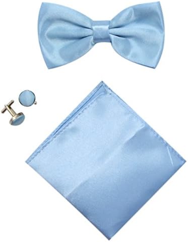 Mens Solid Stain Pre-tied Tuxedo Bow Tie Cufflinks Pocket Square Set By JAIFEI
