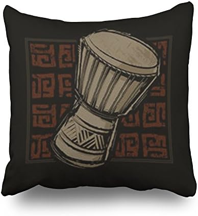 Throw Pillows Covers Custom African Djembe Drum Mud Cloth Design Pillowcase Home Decorative Sofa Decor Square 20 x 20 Inches Pillow Cushion Case