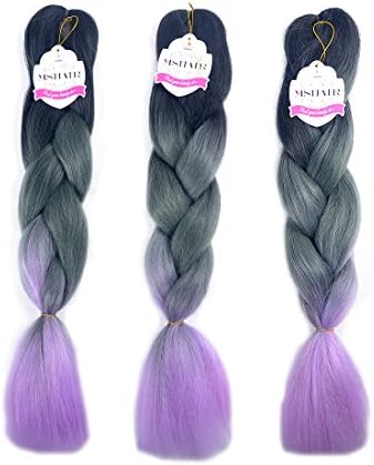 MSHAIR Ombre Jumbo Braiding Hair Extension Synthetic Kanekalon Fiber for Twist Braiding Hair Black/Green/Light Purple Color 24 Inch 3 Pieces/lot