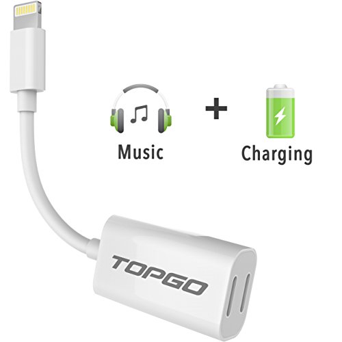 iPhone 7 Splitter & Lightning Splitter iPhone 7 Adapter Dual Lightning Adapter Headphone Jack Audio and Charge Cable Adapter for iPhone 7 / 7 Plus (Support iOS 10.3 and later)TOPGO - White