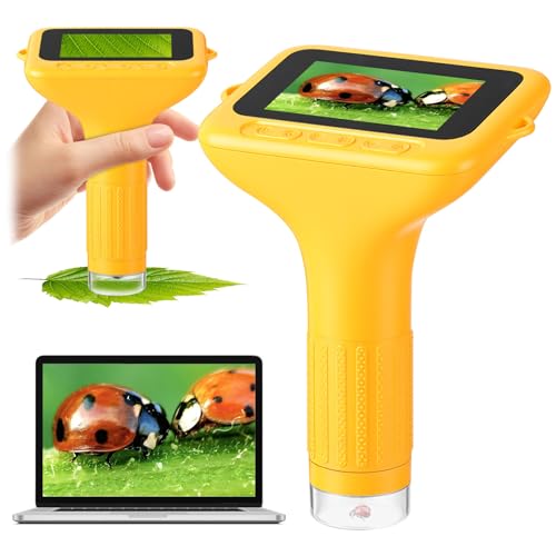 Microscope for Kids 3" IPS Screen Digital Microscope 1000X Magnification 1080P Handheld Microscope with 8 LEDs and 32MB Memory USB Pocket Microscope for PC/Mac