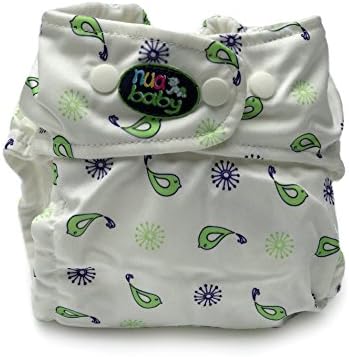 Modern Cloth Diaper by nuababy. One-size-fits-all nappy system with double pocket openings-includes waterproof shell and 2 piece soaker set-snap closure &amp; double adjustable leg gusset (Green Tweet)
