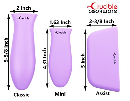 Silicone Hot Handle Pot Holder Mixed Set of 3 For Cast Iron Skillets, Mini Handle, Assist Handle , Handle Cover - Purple