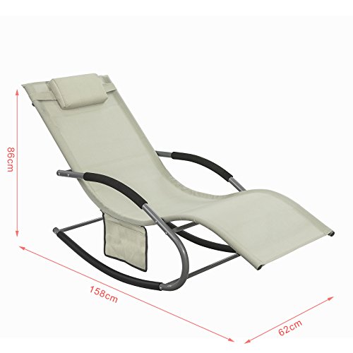 SoBuy OGS28-MIx2 2-er Set Swingliege Schaukelliege Sonnenliege Liegestuhl Gartenliege mit Tasche Gewebe in beige – Bild 3