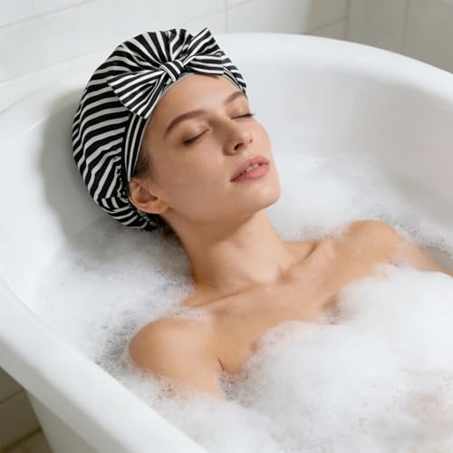 HAGOT Women's Shower Cap, Reusable Waterproof Durable Cap for Curly and Long Short Hair, Elastic Shower Cap for Salon, Home, Hotel, Kitchen, Spa, Travel