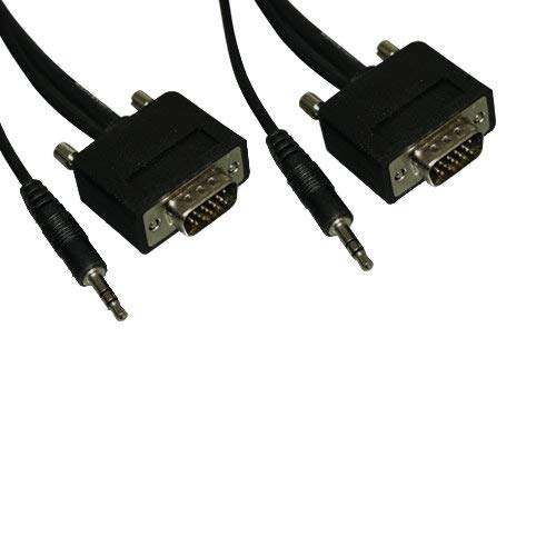 Kentek 50 Feet FT Slim Super VGA SVGA HD15 15 Pin Video with 3.5mm AUX Audio Slim Cable Cord Male to Male M/M Mini-Coax Twisted Pairs Molded Black TV PC MAC Monitor