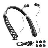 Foldable Wireless Headphones,Neckband Best Bluetooth Headphones HD Stereo In-Ear Earphones Sports Headsets (Bluetooth 4.1, Noise Cancelling, Sweatproof, 16 Hours Playtime) (Black)