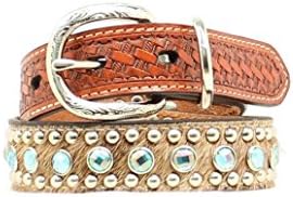 DBL Barrel 93062 1-in Pet Collar Blue Rhinestone and Nailhead Tan X-Small