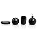 4 Pc Round Black Ceramic Bath Accessories Set w/ Soap Dispenser, Toothbrush Holder, Tumbler, Soap Dish