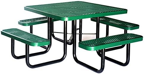 Lifeyard Heavy Duty Metal Mesh Thermopastic Picnic Table, Square, 46inch,Green