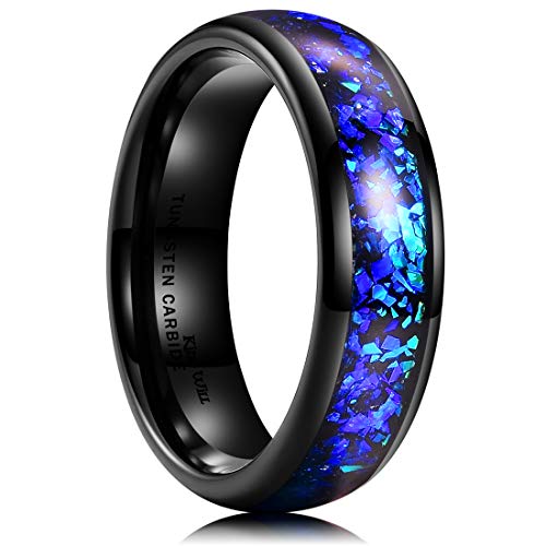 King Will Mens 4mm / 6mm / 8mm Anillo de boda con revestimiento de tungsteno negro Incrustación Fragmentos de azul púrpura Banda de compromiso