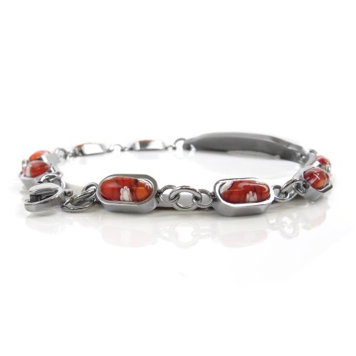 My Identity Doctor - Men's Custom Engraved Medical Alert Bracelet - 5mm Steel, Glass - Red - Wrist Size 8 Inch - Thumbnail 2
