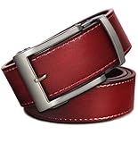 Classic Men's Leather Ratchet Click Belt - Gun Metal Buckle w/ Mahogany Brown Leather Belt (Trim to Fit: Up to 45'' Waist)