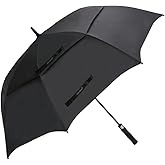 Vedouci USA Large Oversize Golf Umbrella Double Canopy Vented Windproof Stick Umbrella with Teflon Coating, Automatic Golf Umbrellas(Coal Black)