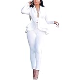 Aro Lora Women's 2 Piece Outfit Casual Solid Open Front Blazer and Pencil Pant Suits Set