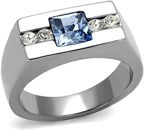 Vip Jewelry Co Men's Princess Cut Blue Montana & Clear Cz Silver Stainless Steel Ring Band Size 8-13
