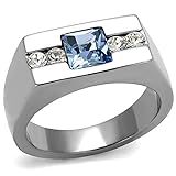 Men's Princess Cut Blue Montana & Clear Cz Silver Stainless Steel Ring Band Size 8-13 (11)