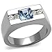Men's Princess Cut Blue Montana & Clear Cz Silver Stainless Steel Ring Band Size 8-13 (11)