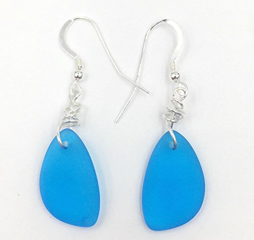 Hot Turquoise Blue Sea Glass Earrings With Charming Handmade