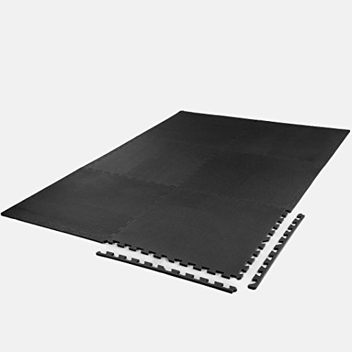 Clevr 96 sq. ft (24 Pieces) Interlocking Gym EVA Foam Floor Mat Tiles (24" x 24") - Black | Protective Flooring Workout Exercise Mat Puzzle Cushion with Borders | 1 Year Limited Warranty - Thumbnail 3