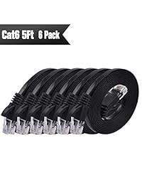 Cat 6 cable de Ethernet 5 ft (6 Pack) (a un precio CAT5e pero banda superior) Flat Internet   Cable de red CAT6 Ethernet Patch Cable corto   Negro Cable de computadora con Snagless Conectores RJ45