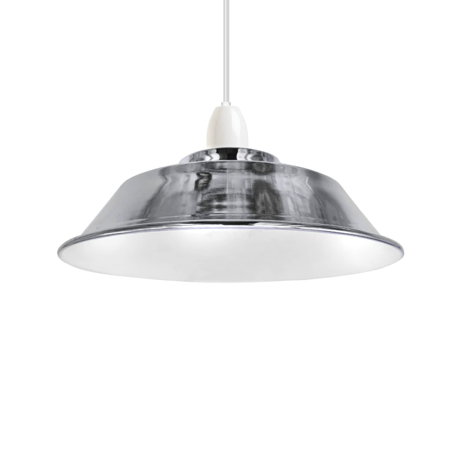 Farmhouse Metal Lamp Shade Open Style Lamp Guard Hanging Pendant Light 22CM Round Shade Hanging Light Fixture Ceiling Light Shade Perfect DIY Lamp Shade Replacement Accessories (Chrome)