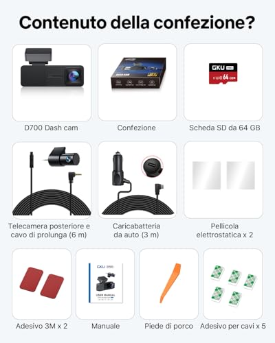 GKU Car Dash Cam 4K+1080P Front/Back Dash Cam with 5.8GHz WiFi and GPS, 3.18" Touchscreen, WDR Night Vision, 24H Parking Monitor, G-Sensor, Loop Recording, App Control
