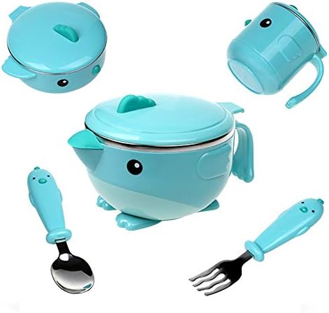 BAIQUAN Baby Insulated Bowl Cutlery Set Children Baby Water Injection Feeding Food Drop Fork Spoon Suction Cup