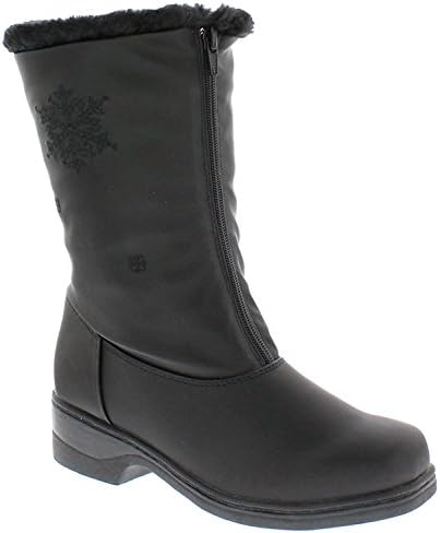 Womens Cold Weather Boots with Front Zipper & Snowflake Accent (Snow) Waterproof Insulated Mid-Calf Winter Boots, Keeps Feet Warm & Dry