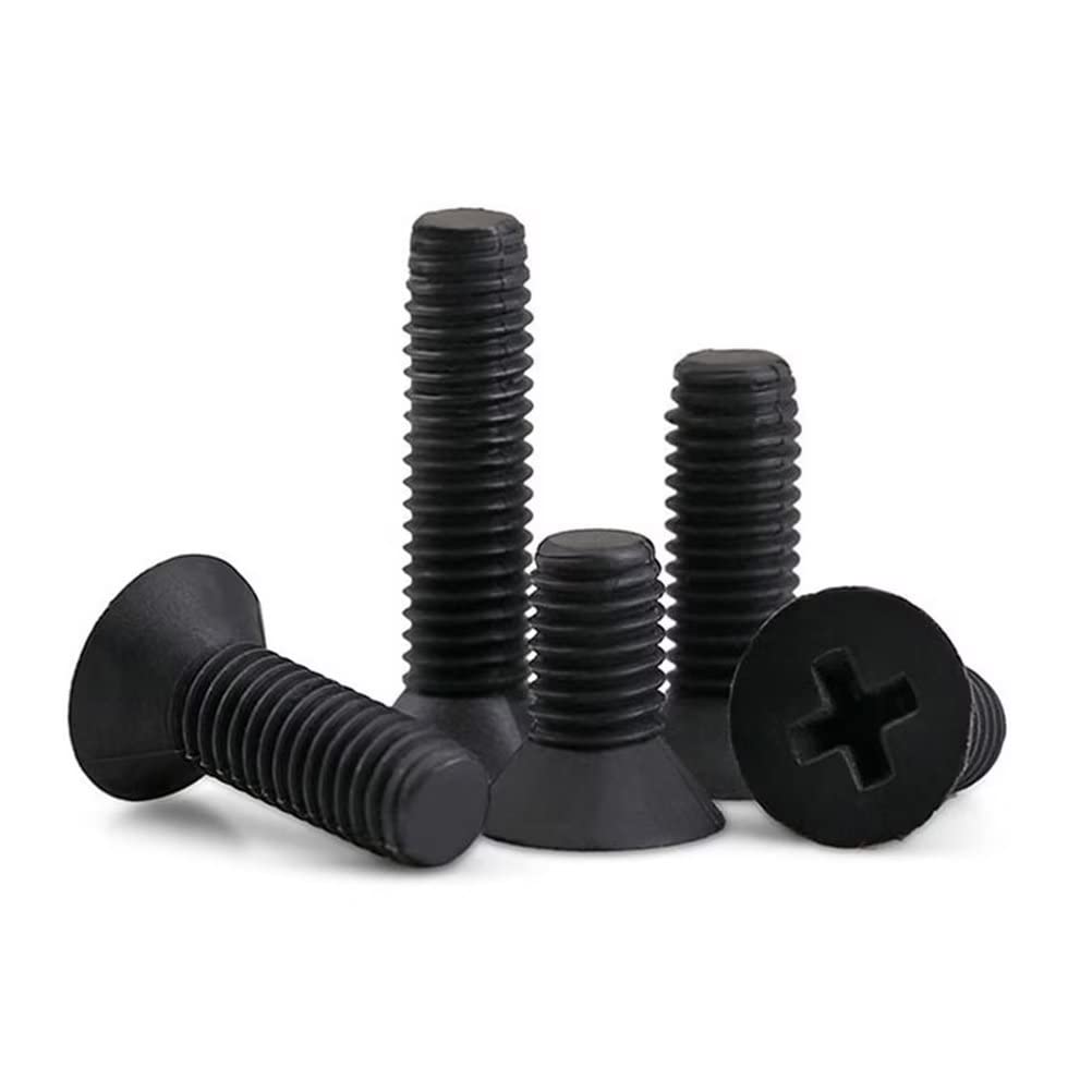 FEEIMOL Plastic Screws Nylon Phillips Cross Flat Head Machine Screws Black M6x25mm (30 pcs)