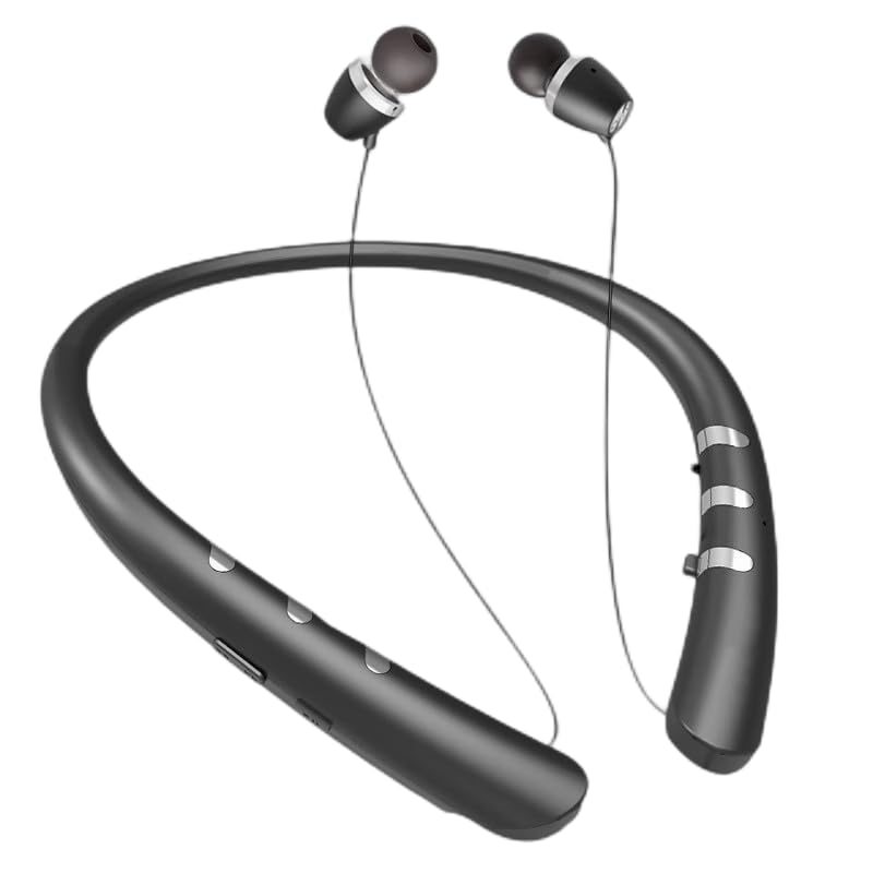 Photo 1 of Tyxmere Bluetooth 5.0 Neckband Bluetooth Headphone, Sweat Resistant Noise Cancelling Stereo Headphones, and Retractable Ear Tips for Music, Conference, Videos (Bright Black)
