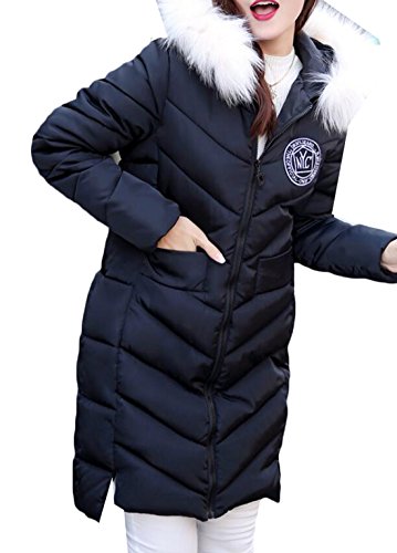 Acquaa Women Winter Faux Fur Hooded Cotton-padded Parka Long Jacket black L Acquaa Women Winter Faux Fur Hooded Cotton-padded Parka Long Jacket black L
