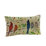 Bokeley Pillow Case, Cotton Linen Rectangle Flowers Birds Print Decorative Throw Pillow Case Bed Home Decor Cushion Cover (B)