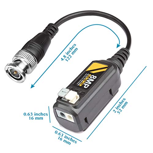 20 Pairs Video Balun Connectors Passive AHD/TVI/CVI/CVBS Signal Transceivers Max. 8MP Compatible with 720P/960P/1080P/3MP/5MP Single Channel for BNC Male Cable CCTV Security Camera System - Thumbnail 3